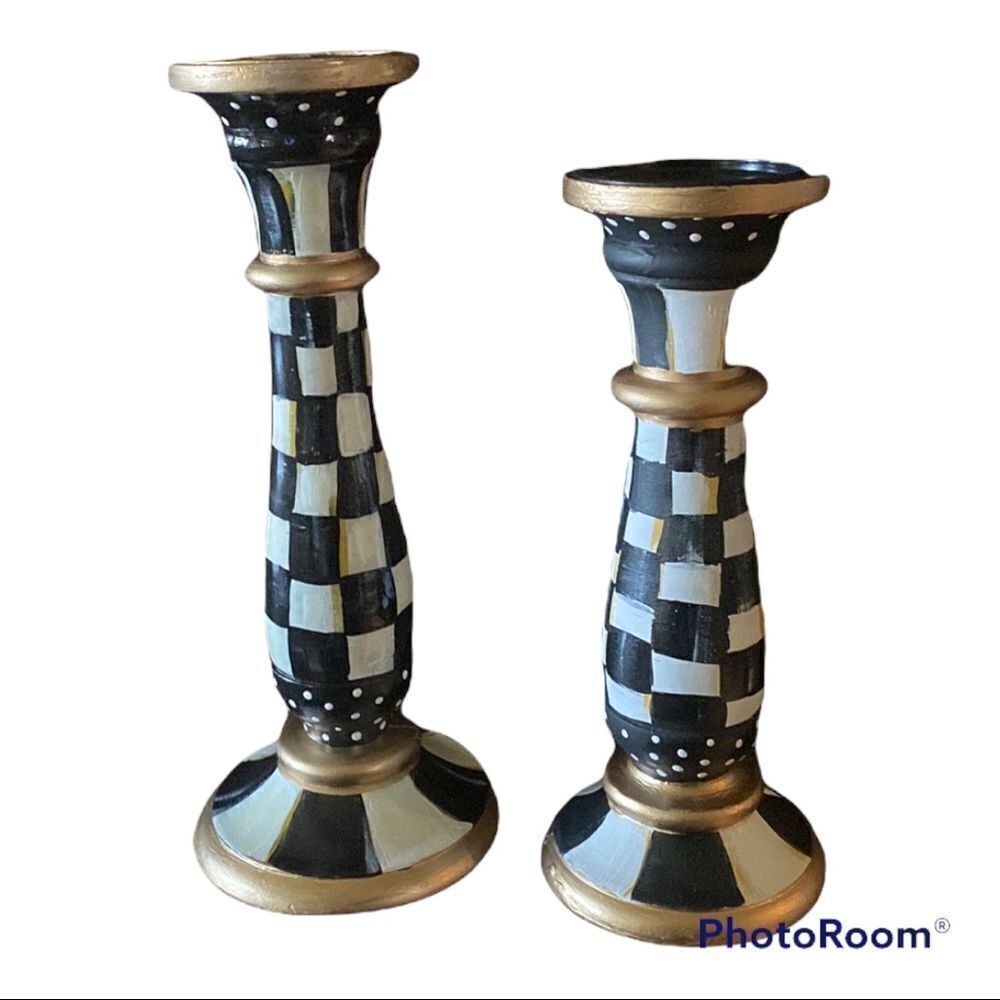 Pair of Large Hand painted Candle Holders
